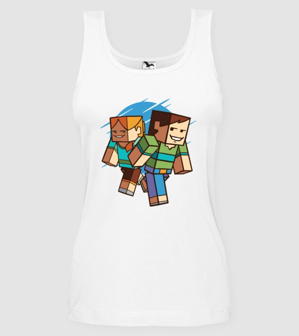 Caractere Minecraft model alb pe tricou