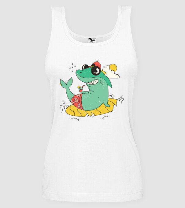 Rechin la plajă model alb pe tricou