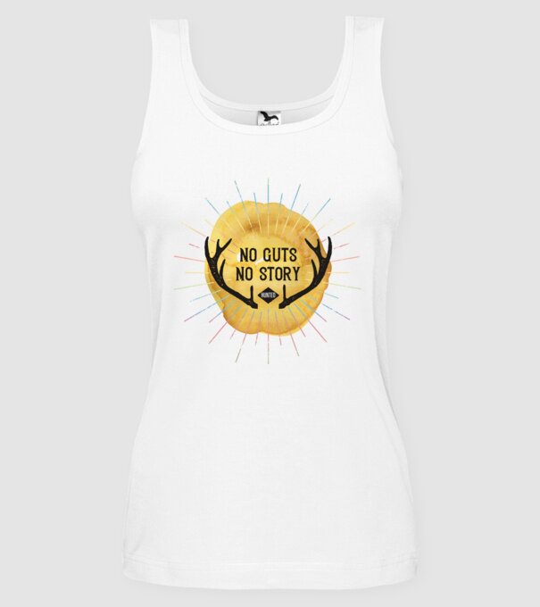 No guts no stories model alb pe tricou