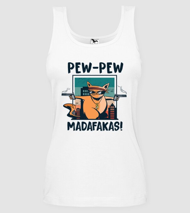 Pew Pew Pew Madafakas Pisică dark model alb pe tricou