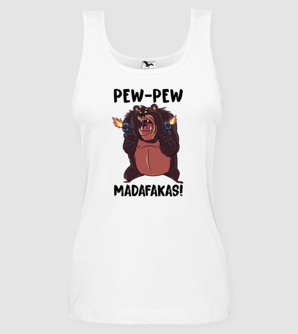 Pew Pew Pew Madafakas Urs alb model alb pe tricou