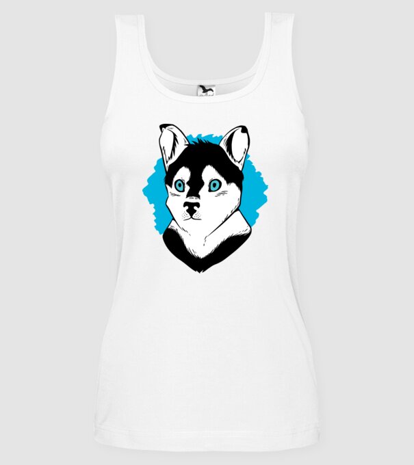 Câine Pomsky model alb pe tricou