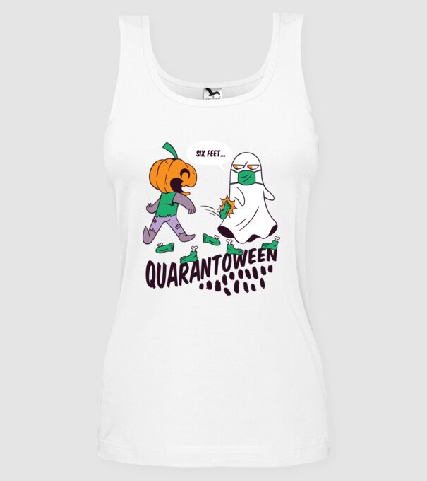 Quarantoween model alb pe tricou