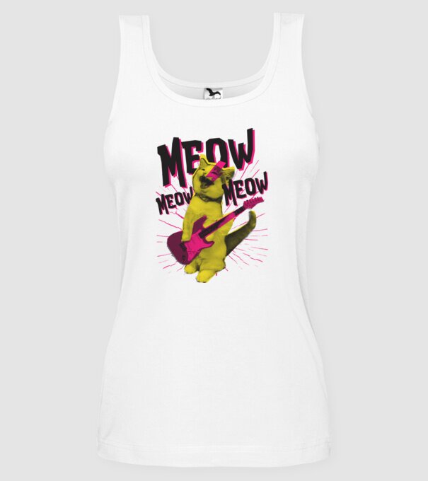 Pisică Rocker Meow model alb pe tricou