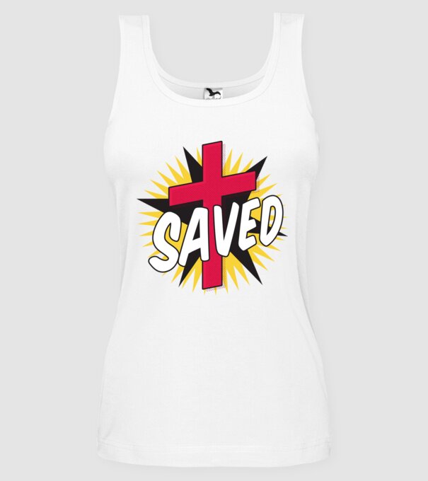 Saved Isus Cruce model alb pe tricou