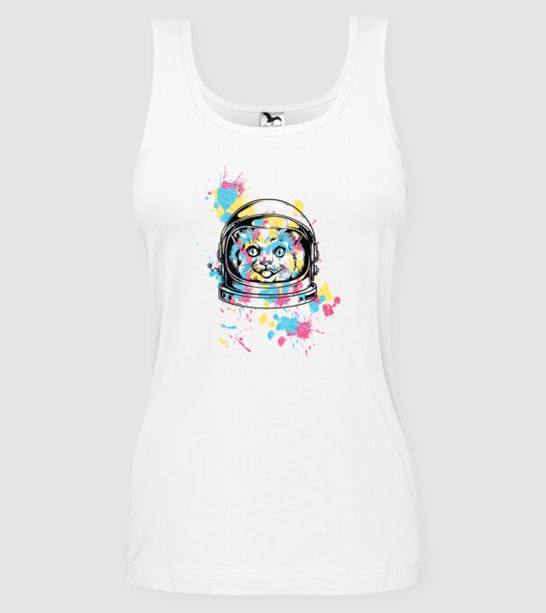 Space Cat model alb pe tricou