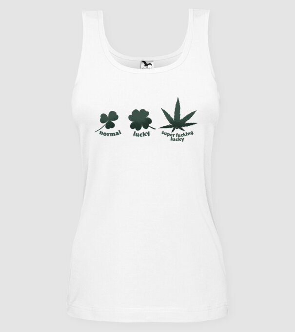 Super F*cking Lucky Cannabis model alb pe tricou