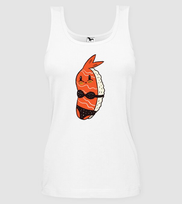 Sushi în bikini model alb pe tricou