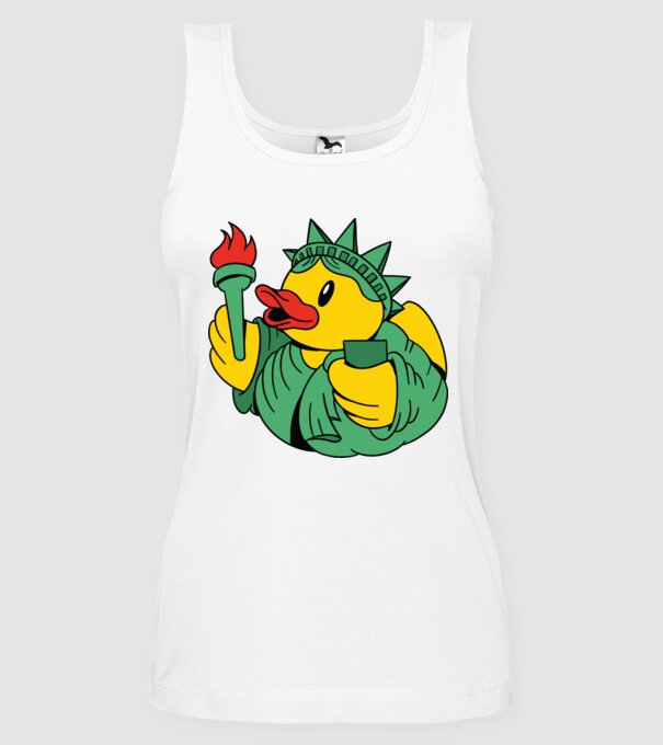 Rățușcă de cauciuc Statuia Libertății model alb pe tricou