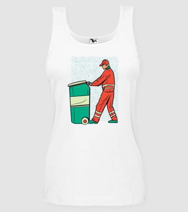Gunoier model alb pe tricou