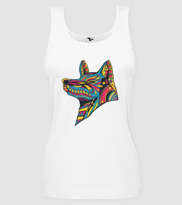Cap de lup colorat model alb pe tricou