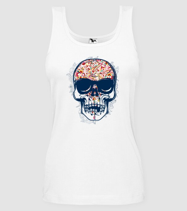 Craniu colorat model alb pe tricou