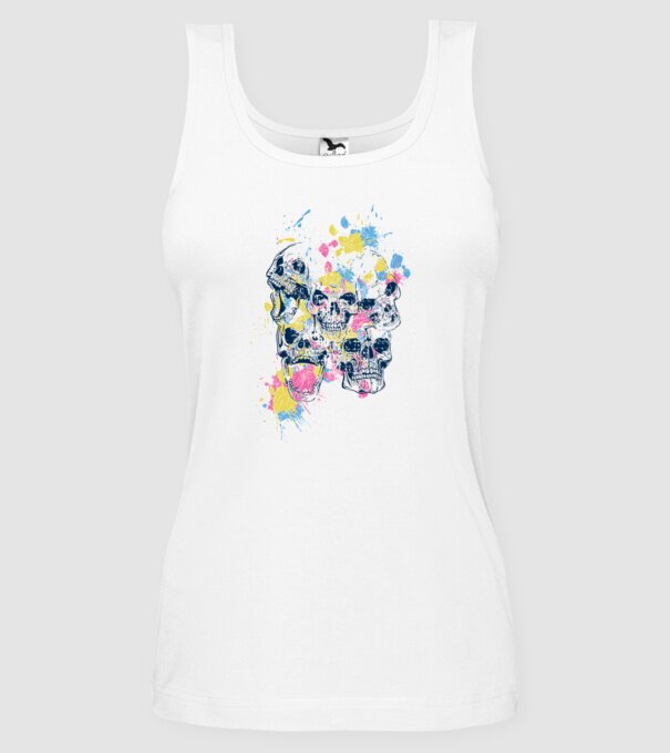 Cranii colorate model alb pe tricou