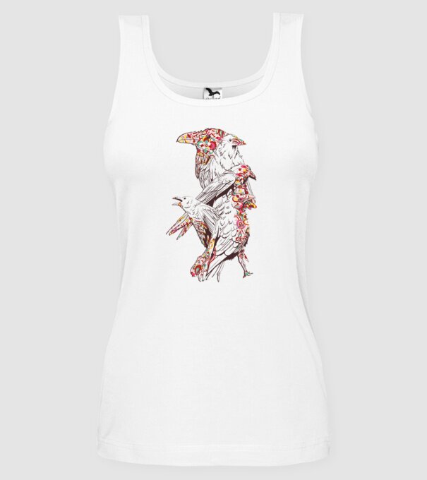 Păsări colorate model alb pe tricou