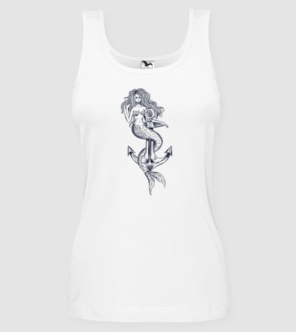 Ancoră sirenă model alb pe tricou