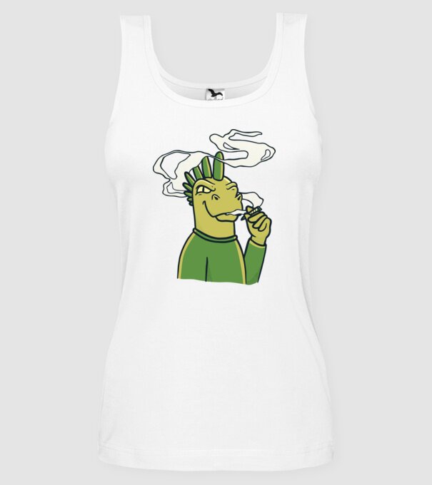 Dinozaur fumător model alb pe tricou