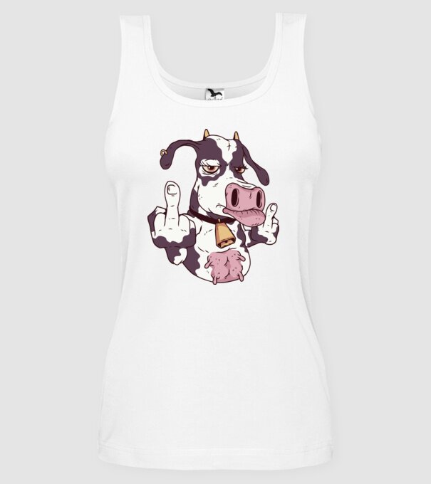 Vaca arată degetul model alb pe tricou