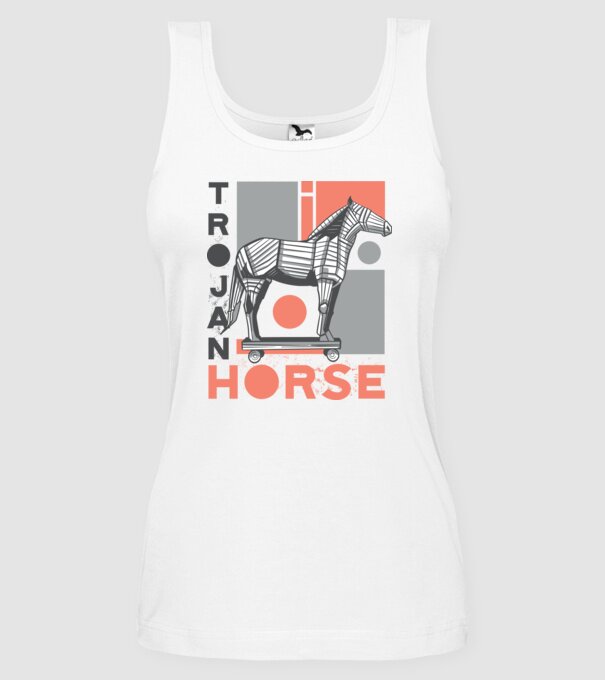 Cal troian model alb pe tricou