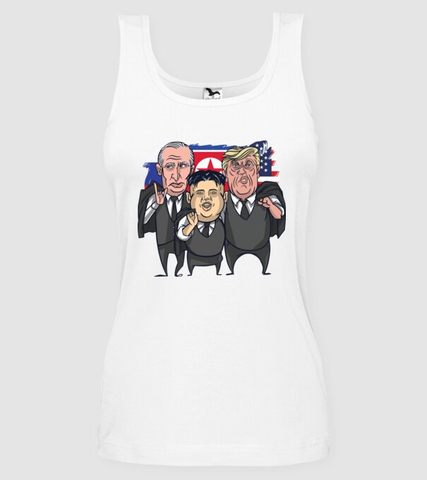 Trump, Putin, Kim - trei prieteni buni model alb pe tricou