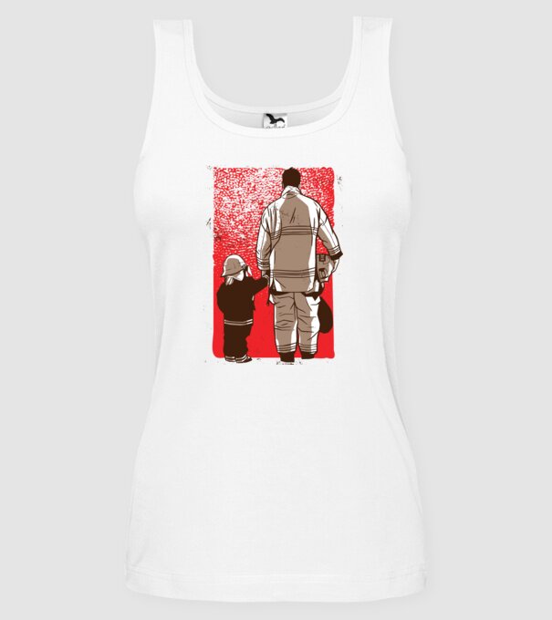 Tricou Pompier tată și fiu model alb pe tricou