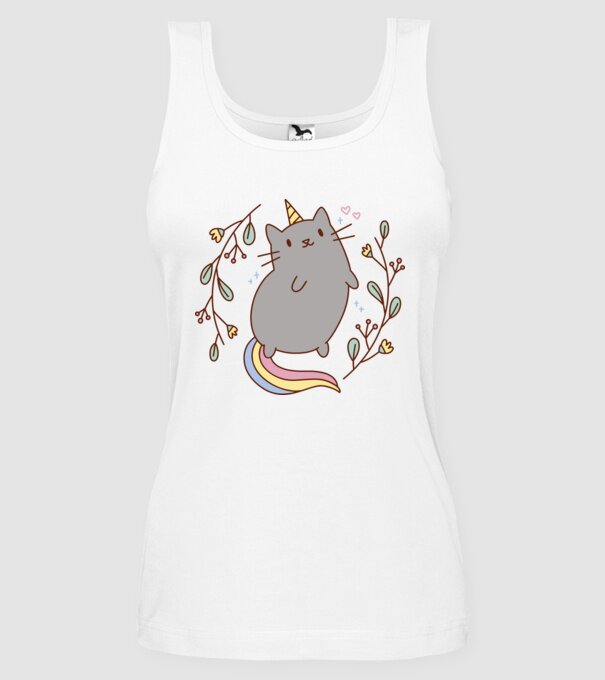 Pisică Unicorn model alb pe tricou