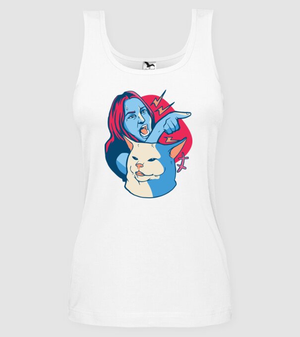 Meme pisică urlătoare model alb pe tricou