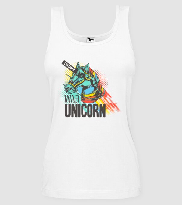 War Unicorn model alb pe tricou