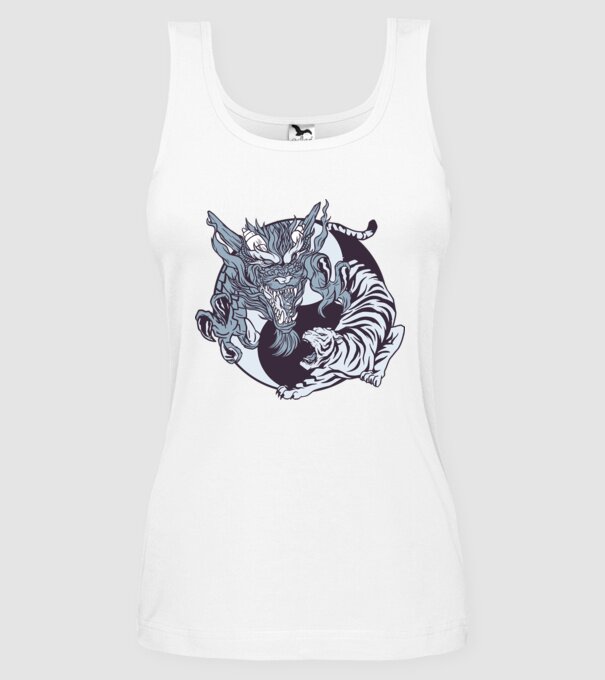 Yin Yang cu animale model alb pe tricou
