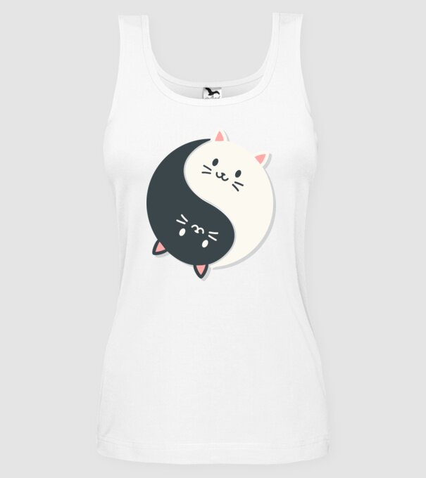 Pisicuțe Yin Yang model alb pe tricou