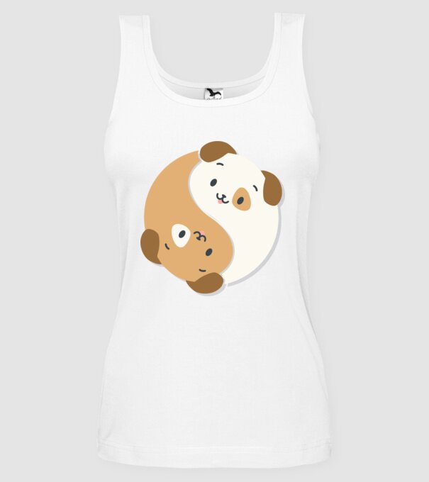 Câini Yin Yang model alb pe tricou
