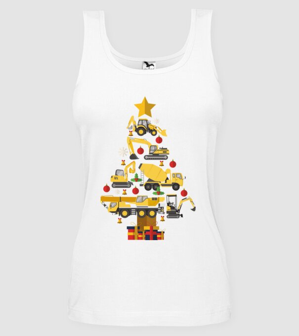 Construcția vehiculului pom de Crăciun model alb pe tricou