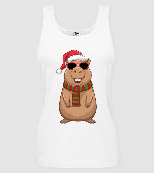 Crăciunul capybara model alb pe tricou