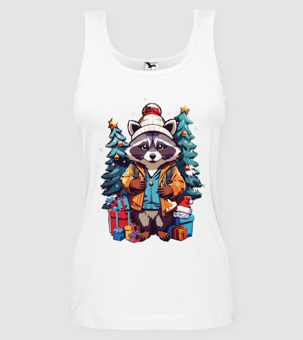 Crăciunul ratonilor model alb pe tricou