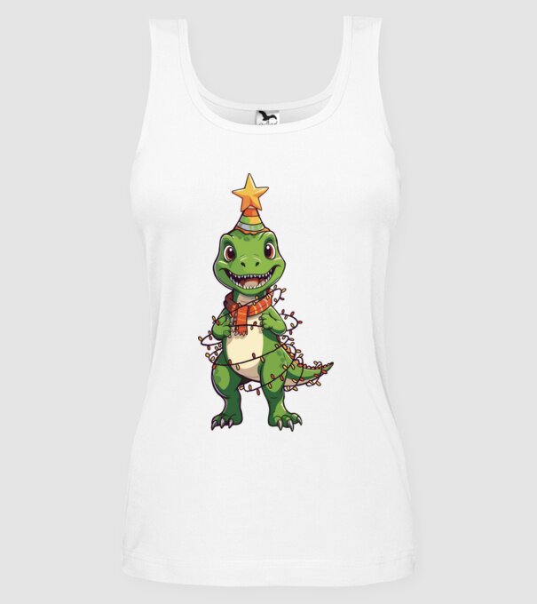 dinozaur pom de Crăciun model alb pe tricou