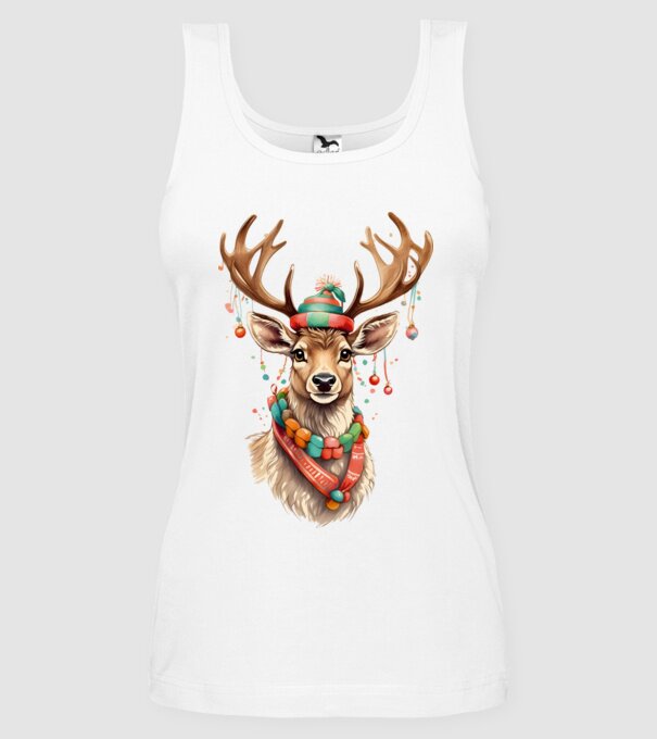 Festive Reindeer model alb pe tricou