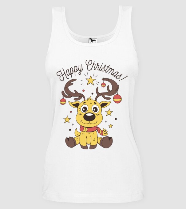 Happy Christmas Reindeer Alb model alb pe tricou
