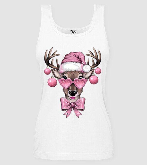 Pink Xmas Reindeer model alb pe tricou
