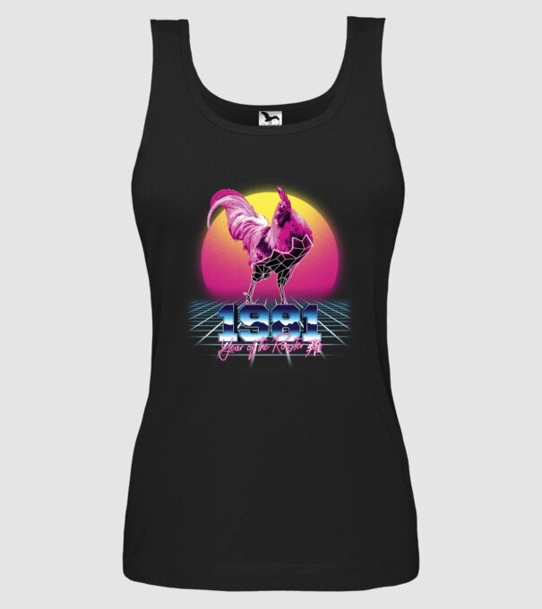 1981 Year of the Rooster model negru pe tricou