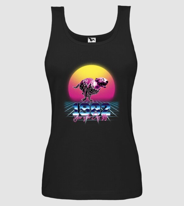 1982 Year of the Dog model negru pe tricou