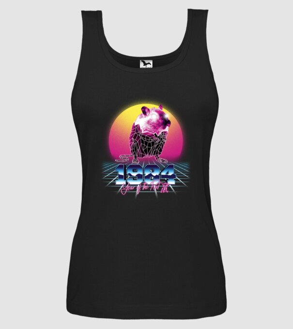 1984 Year of the Rat model negru pe tricou