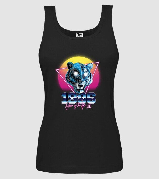 1986 Year of the Tiger model negru pe tricou