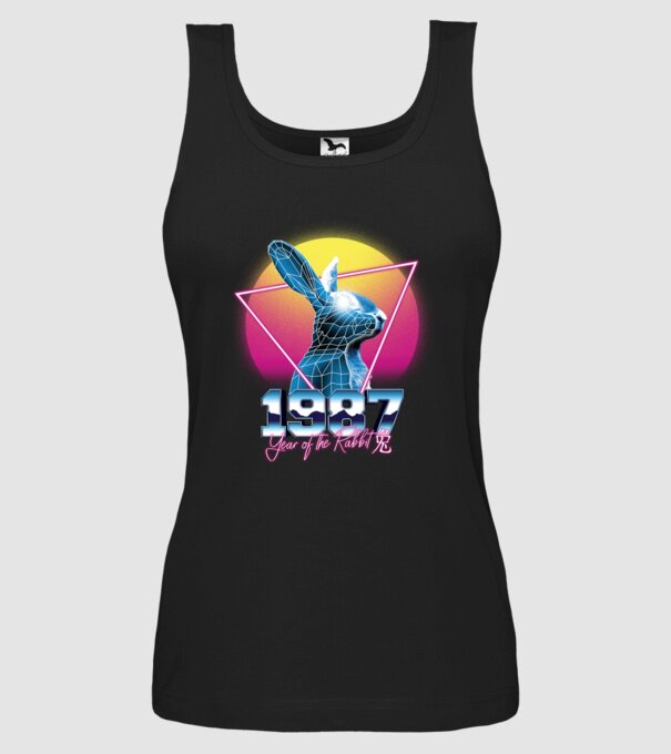 1987 Year of the Rabbit model negru pe tricou