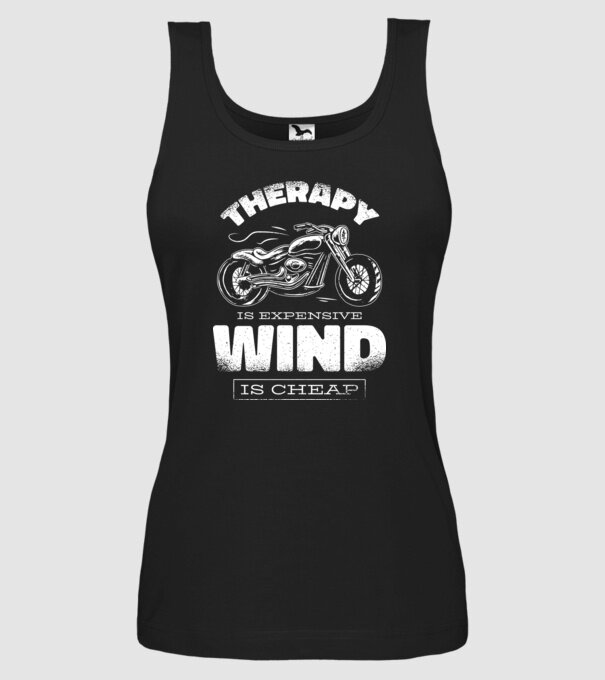Terapia este scumpă, vântul este mai ieftin - Motociclist model negru pe tricou