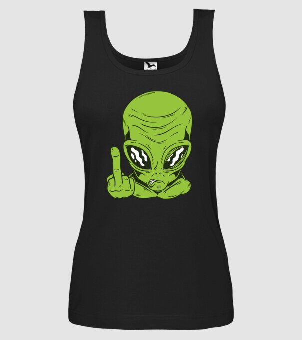 Alien arată degetul model negru pe tricou