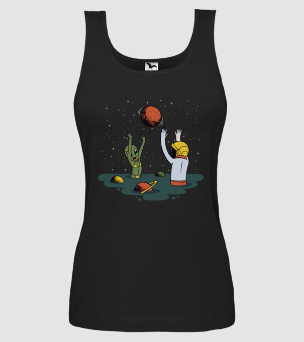 Alien și astronaut joc model negru pe tricou