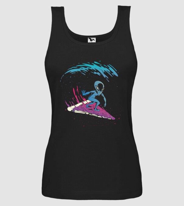 Alien Pizza Surf tricou amuzant model negru pe tricou