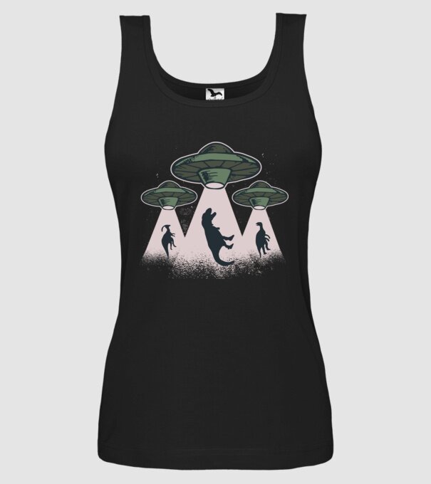 Alien OZN dinozaur model negru pe tricou