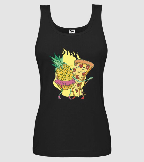Pizza cu ananas Dragoste model negru pe tricou