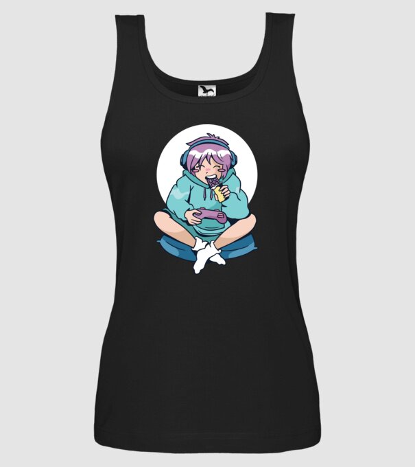 Anime Gamer Fată cu ciocolată model negru pe tricou