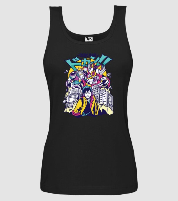 Anime Godzilla model negru pe tricou